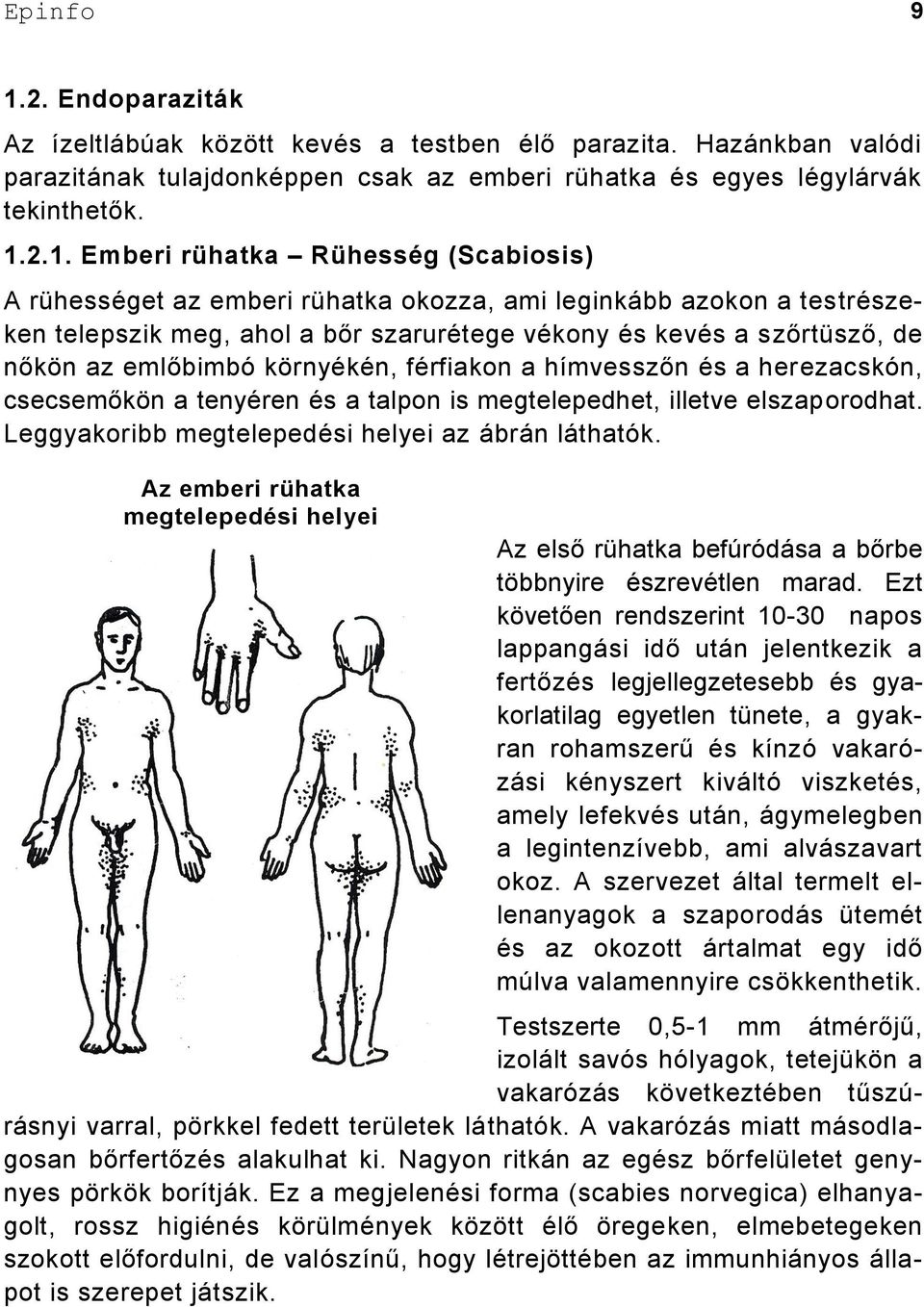 férfiakon a hímvesszőn és a herezacskón, csecsemőkön a tenyéren és a talpon is megtelepedhet, illetve elszaporodhat. Leggyakoribb megtelepedési helyei az ábrán láthatók.