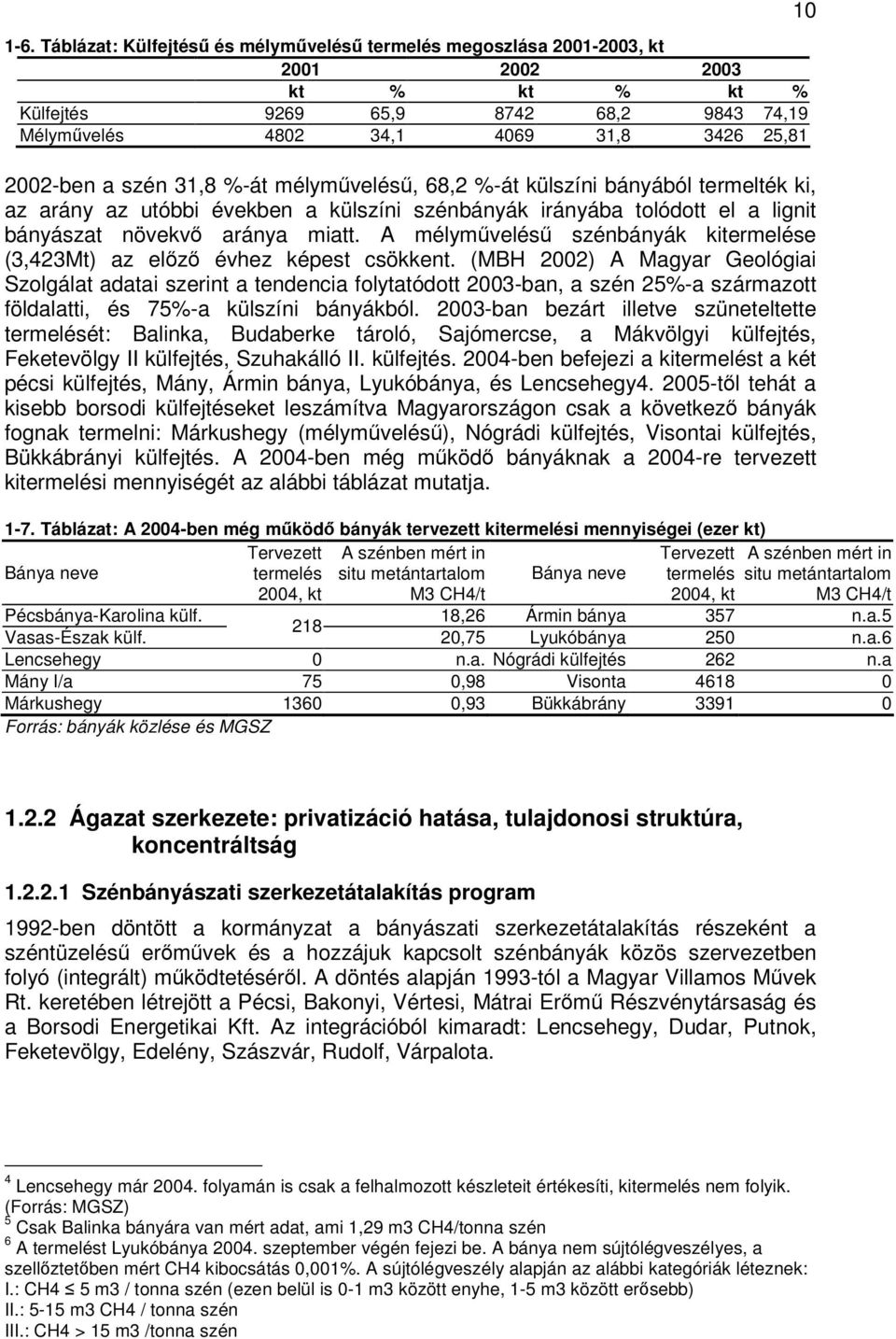 A mélymvelés szénbányák kitermelése (3,423Mt) az elz évhez képest csökkent.
