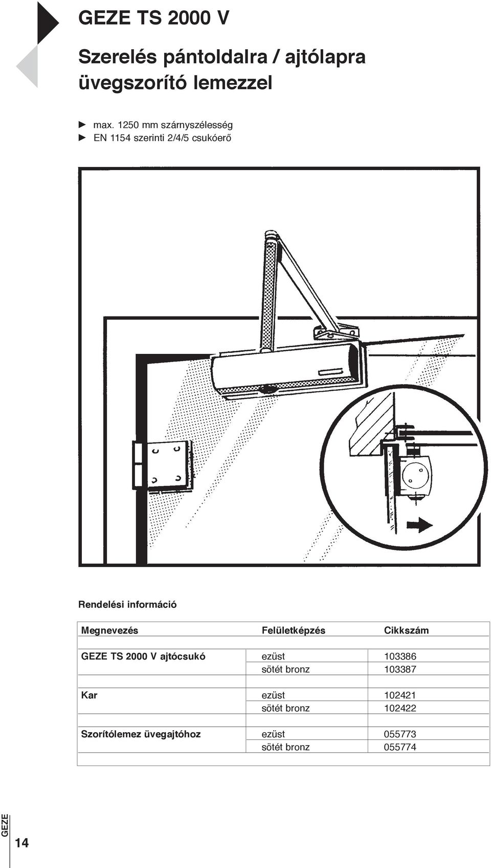 ajtócsukó ezüst 103386 sötét bronz 103387 Kar ezüst 102421 sötét