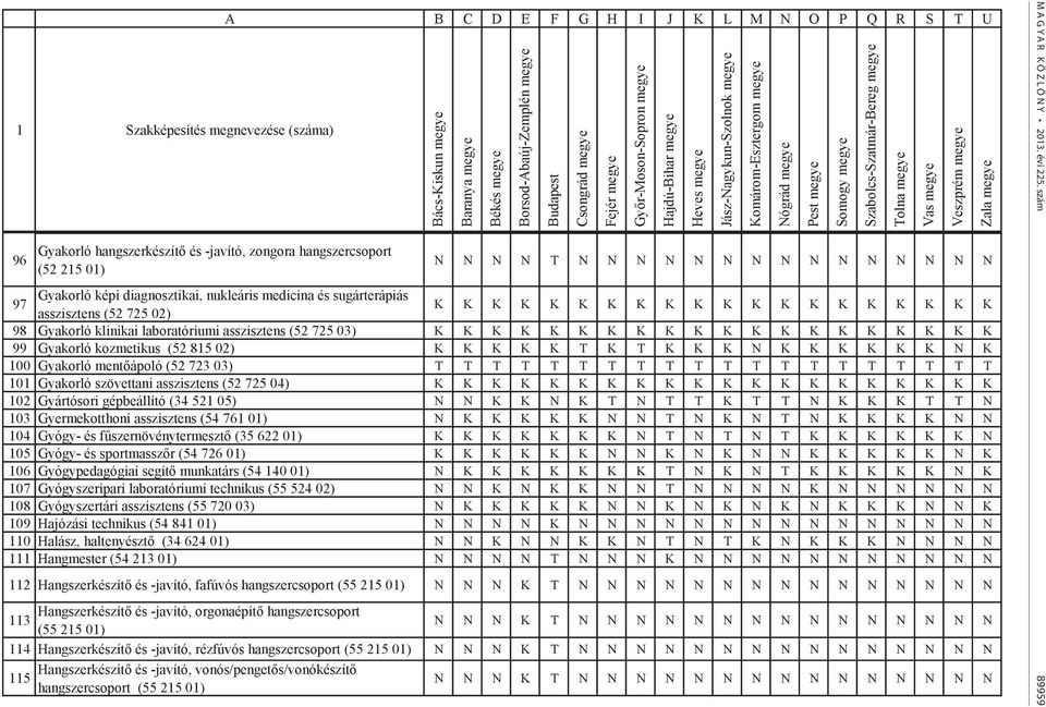 medicina és sugárterápiás asszisztens (52 725 02) K K K K K K K K K K K K K K K K K K K K 98 Gyakorló klinikai laboratóriumi asszisztens (52 725 03) K K K K K K K K K K K K K K K K K K K K 99