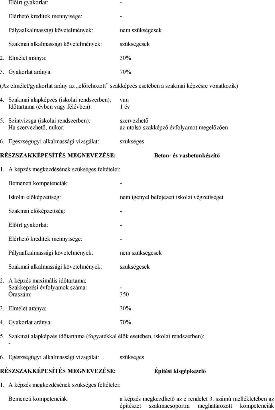 Szakmai alapképzés (iskolai rendszerben): van Időtartama (évben vagy félévben): 1 év 5.