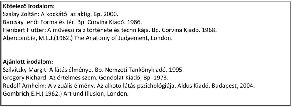 ) The Anatomy of Judgement, London. Szilvitzky Margit: A látás élménye. Bp. Nemzeti Tankönykiadó. 1995.