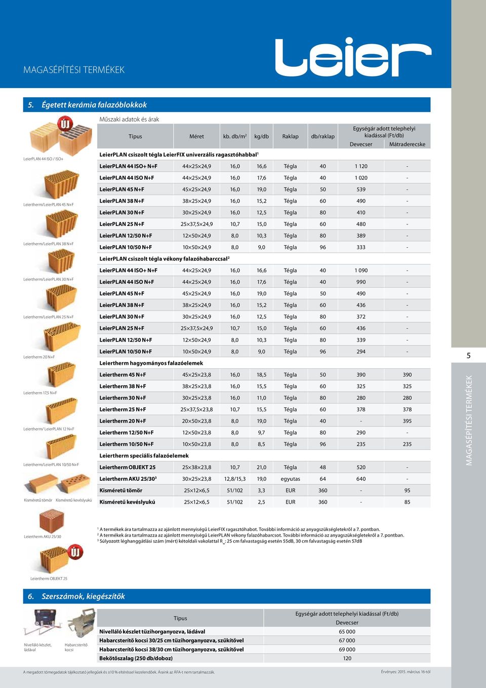 LeierPLAN 44 ISO N+F 44 25 24,9 16,0 17,6 Tégla 40 1 020 - LeierPLAN 45 N+F 45 25 24,9 16,0 19,0 Tégla 50 539 - Leiertherm/LeierPLAN 45 N+F LeierPLAN 38 N+F 38 25 24,9 16,0 15,2 Tégla 60 490 -