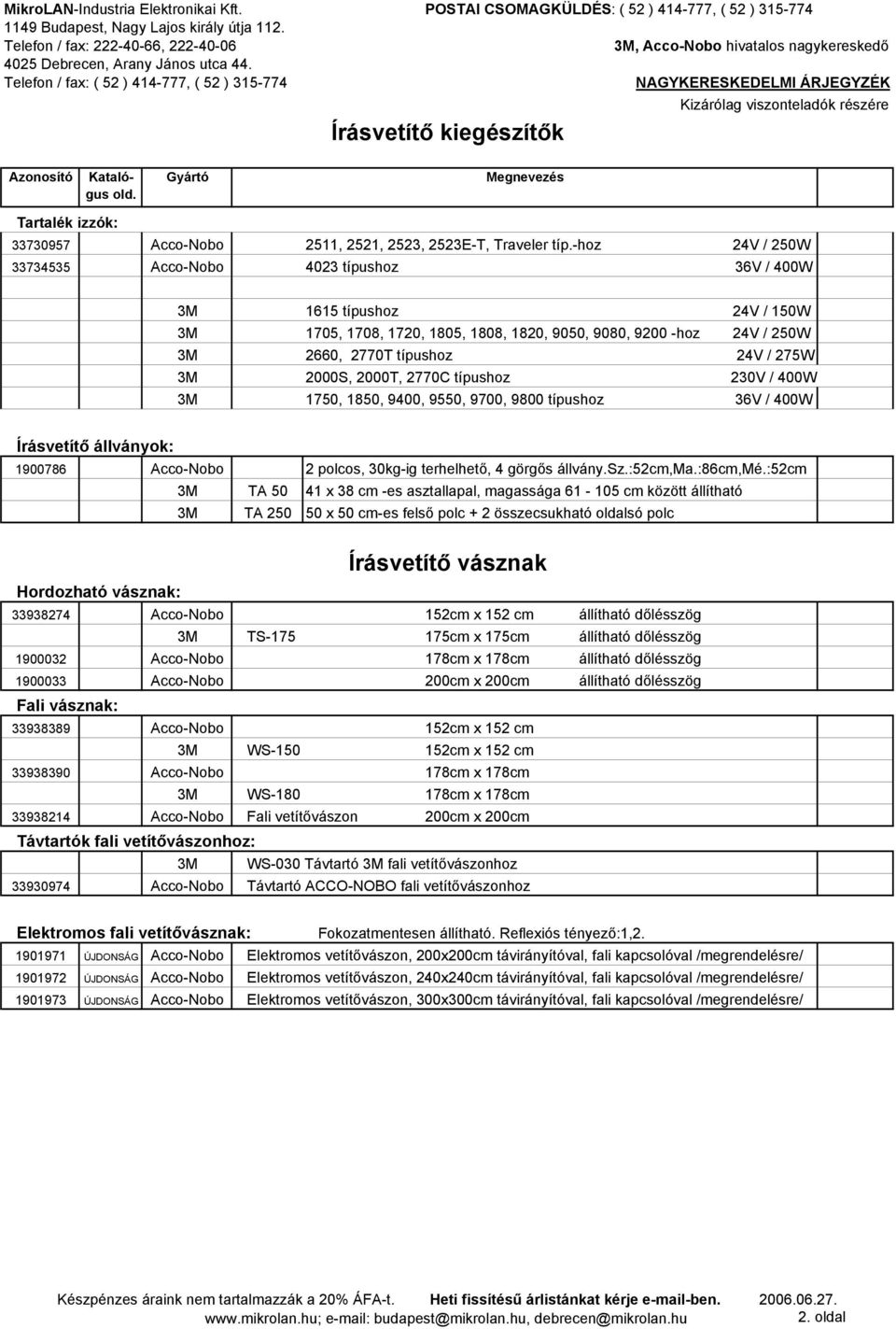 2770C típushoz 230V / 400W 1750, 1850, 9400, 9550, 9700, 9800 típushoz 36V / 400W Írásvetítő állványok: 1900786 Acco-Nobo TA 50 TA 250 2 polcos, 30kg-ig terhelhető, 4 görgős állvány.sz.:52cm,ma.