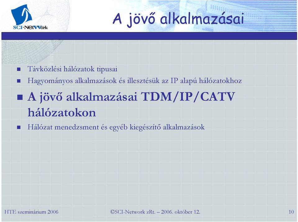 hálózatokhoz A jövő alkalmazásai TDM/IP/CATV