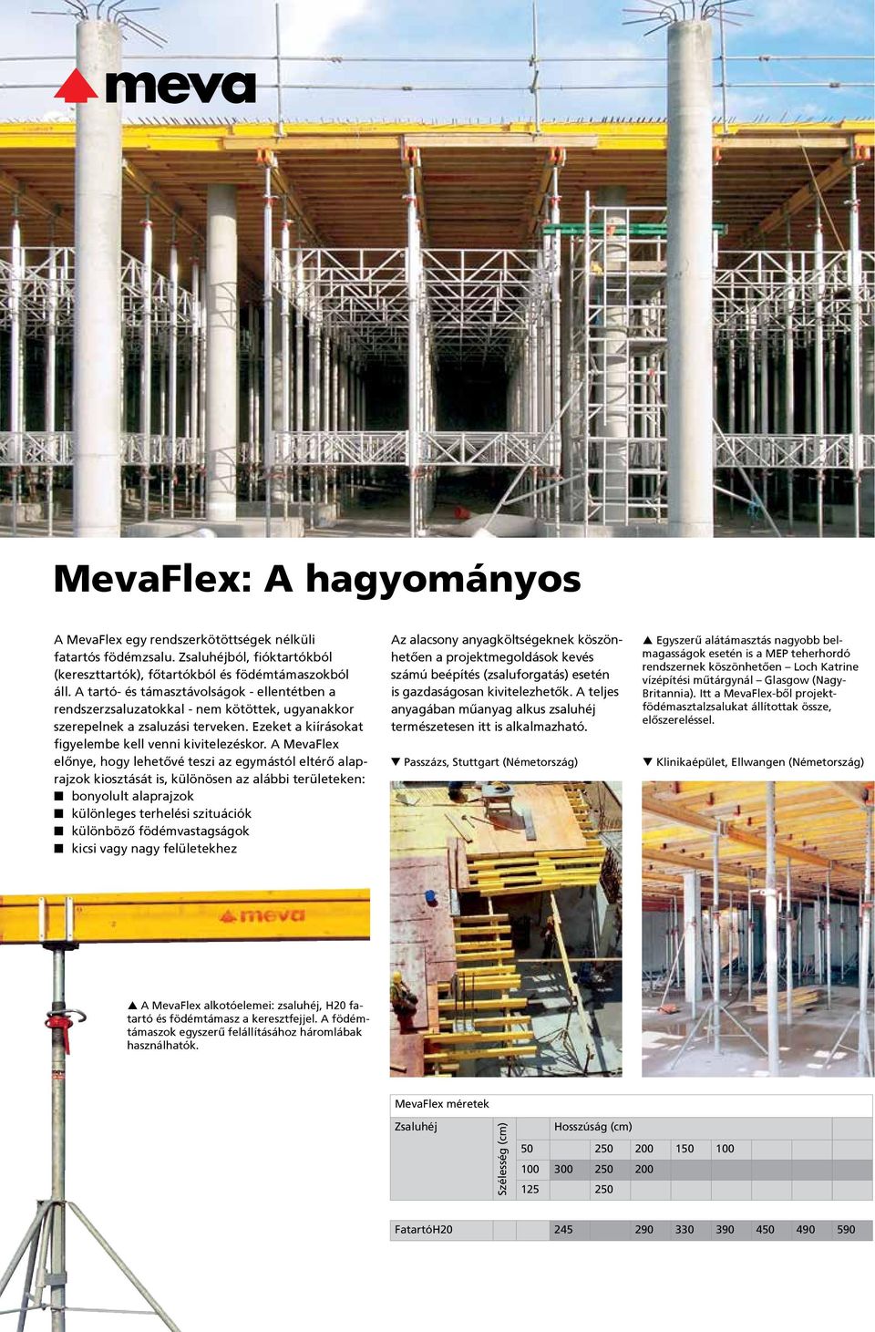 A MevaFlex előnye, hogy lehetővé teszi az egymástól eltérő alaprajzok kiosztását is, különösen az alábbi területeken: bonyolult alaprajzok különleges terhelési szituációk különböző födémvastagságok
