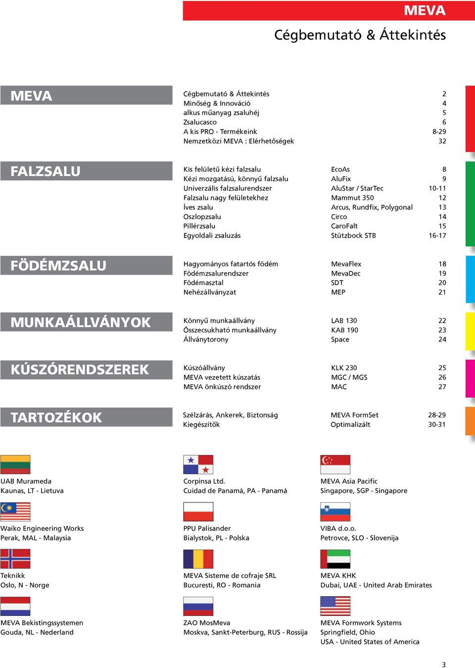 Polygonal 13 Oszlopzsalu Circo 14 Pillérzsalu CaroFalt 15 Egyoldali zsaluzás Stützbock STB 16-17 FÖDÉMZSALU Hagyományos fatartós födém MevaFlex 18 Födémzsalurendszer MevaDec 19 Födémasztal SDT 20