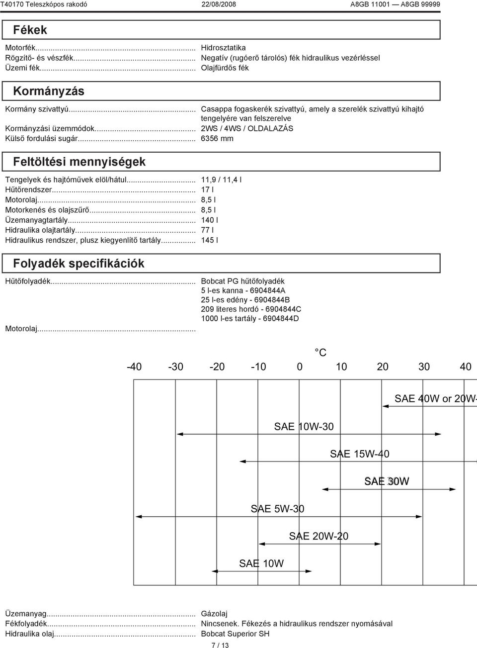 .. Casappa fogaskerék szivattyú, amely a szerelék szivattyú kihajtó tengelyére van felszerelve 2WS / 4WS / OLDALAZÁS 6356 mm Feltöltési mennyiségek Tengelyek és hajtóművek elöl/hátul... Hűtőrendszer.