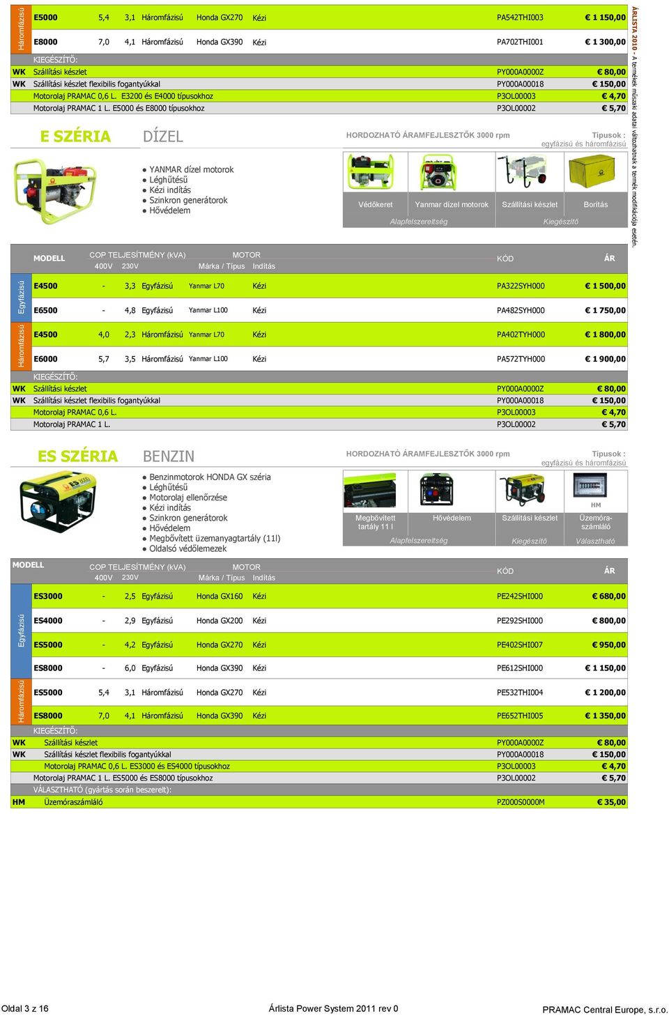 flexibilis fogantyúkkal PY000A00018 150,00 Motorolaj PRAMAC 0,6 L. E3200 és E4000 típusokhoz P3OL00003 4,70 Motorolaj PRAMAC 1 L.