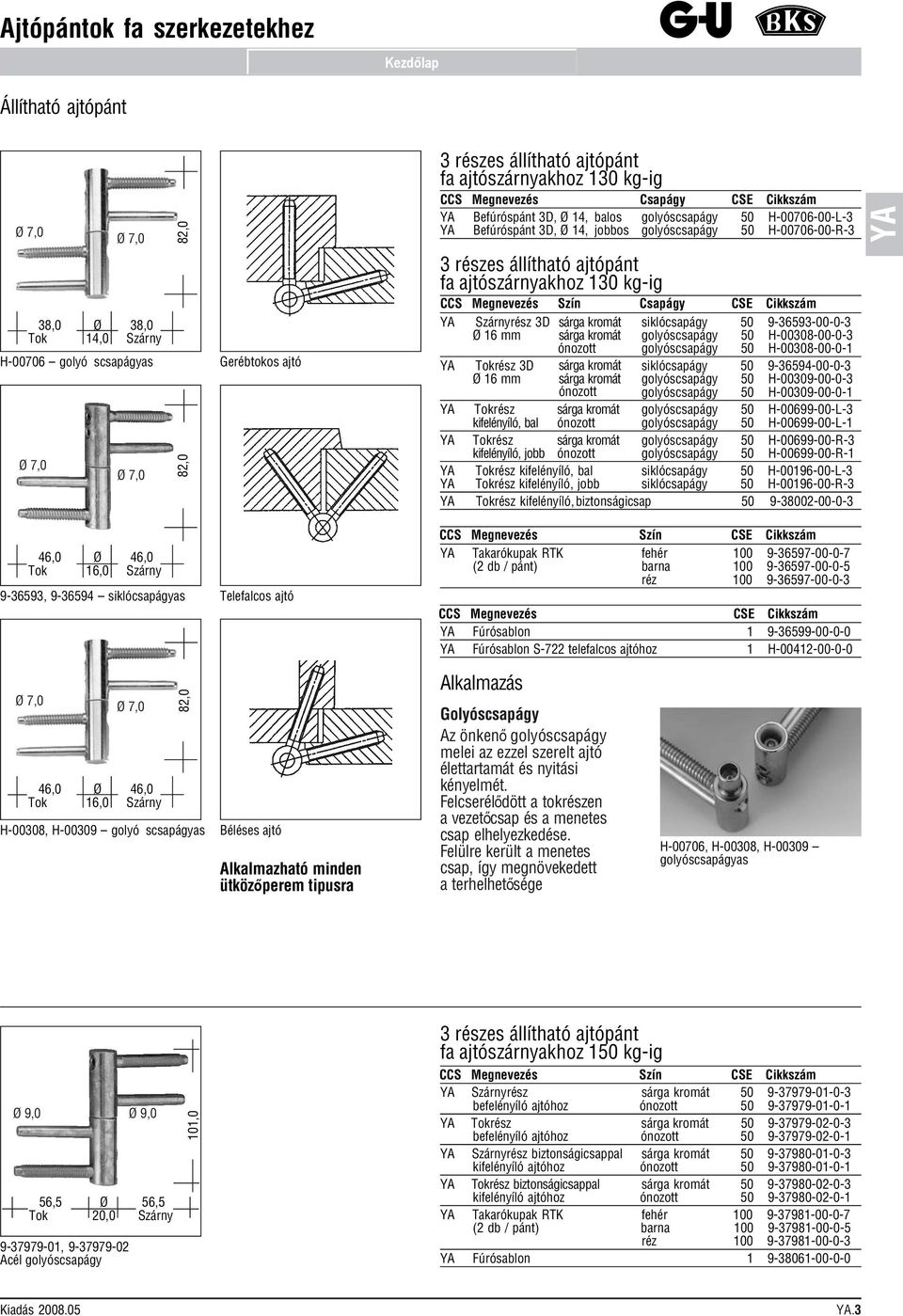 Cikkszám Szárnyrész 3D sárga kromát siklócsapágy 9-36593-00-0-3 Ø 16 mm sárga kromát golyóscsapágy H-00308-00-0-3 ónozott golyóscsapágy H-00308-00-0-1 Tokrész 3D sárga kromát siklócsapágy