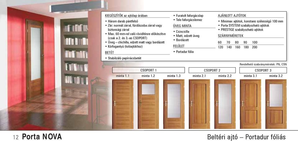 Csincsilla Matt, edzett üveg Bordázott Portadur fólia Minimax ajtótok, konstans szélességű 100 mm Porta SYSTEM szabályozható ajtótok PRESTIGE szabályozható ajtótok