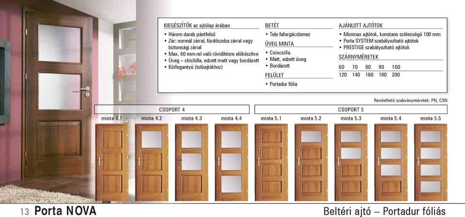 Bordázott Portadur fólia Minimax ajtótok, konstans szélességű 100 mm Porta SYSTEM szabályozható ajtótok PRESTIGE szabályozható ajtótok 60 70 80 90