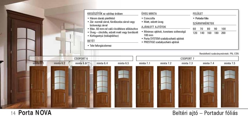 100 mm Porta SYSTEM szabályozható ajtótok PRESTIGE szabályozható ajtótok Tele faforgácslemez Portadur fólia 60 70 80 90 100 120 140 160 180 200