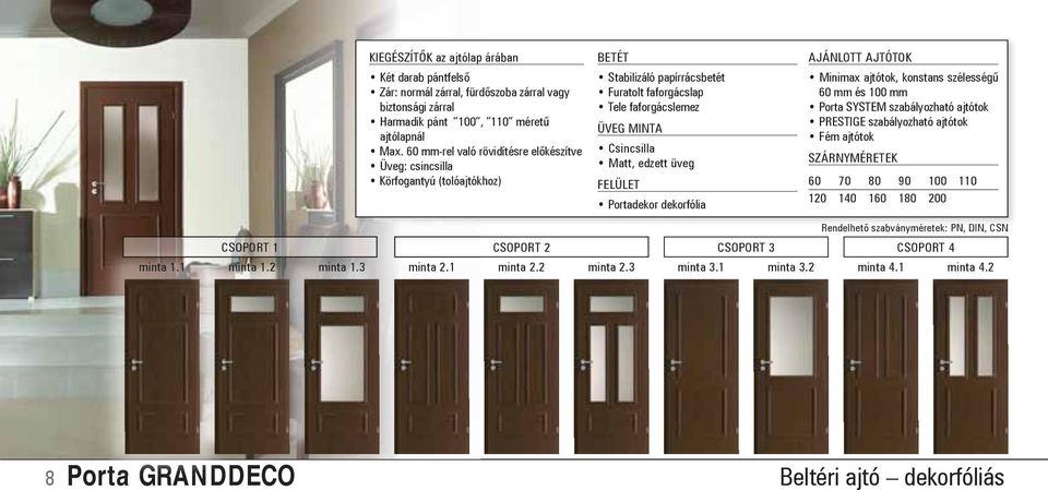 üveg Portadekor dekorfólia Minimax ajtótok, konstans szélességű 60 mm és 100 mm Porta SYSTEM szabályozható ajtótok PRESTIGE szabályozható ajtótok Fém ajtótok 60 70 80 90 100