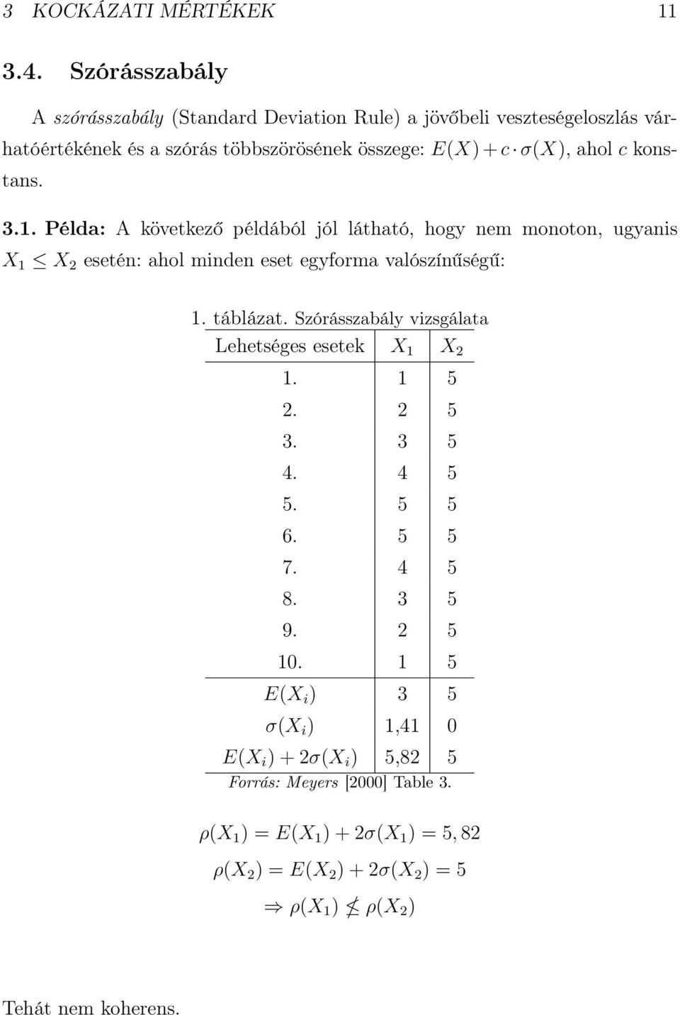 konstans. 3.1. Példa: A következő példából jól látható, hogy nem monoton, ugyanis X 1 X 2 esetén: ahol minden eset egyforma valószínűségű: 1. táblázat.