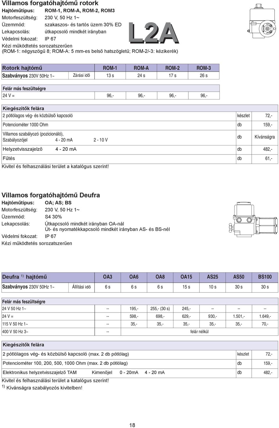 26 s más feszültségre 24 V = 96,- 96,- 96,- 96,- Kiegészít k felára 2 pótlólagos vég- és közbüls kapcsoló készlet 72,- Potenciométer 1000 Ohm db 159,- Villamos szabályozó (pozicionáló), Szabályozójel