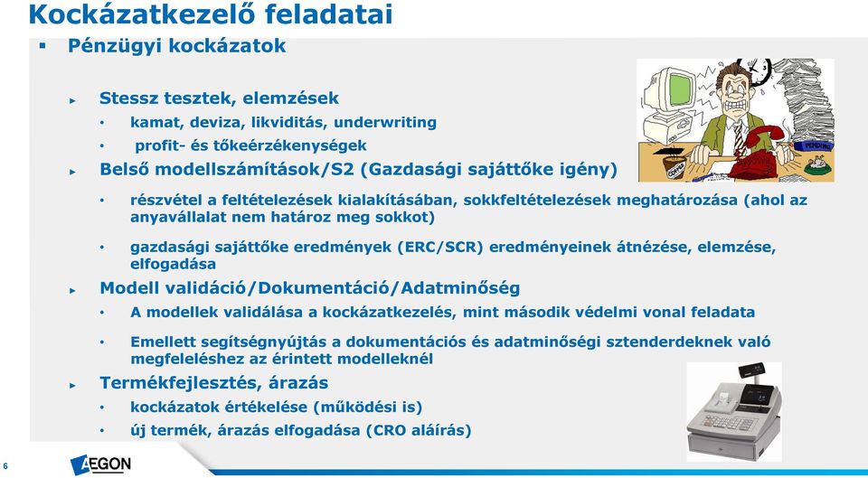 eredményeinek átnézése, elemzése, elfogadása Modell validáció/dokumentáció/adatminőség A modellek validálása a kockázatkezelés, mint második védelmi vonal feladata Emellett