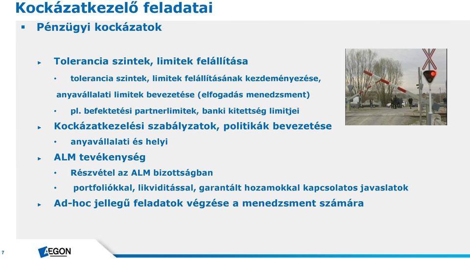befektetési partnerlimitek, banki kitettség limitjei Kockázatkezelési szabályzatok, politikák bevezetése anyavállalati és helyi