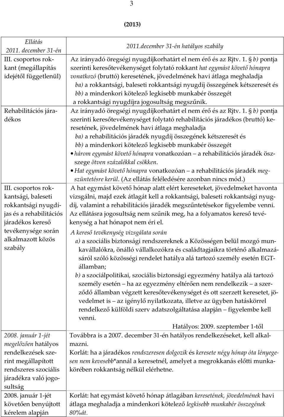 január 1-jét megelőzően hatályos rendelkezések szerint megállapított rendszeres szociális járadékra való jogosultság 2008. január 1-jét követően benyújtott kérelem alapján 2011.