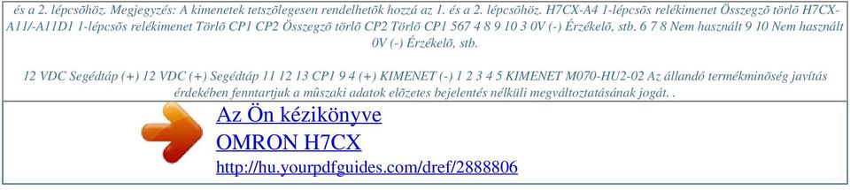 H7CX-A4 1-lépcsõs relékimenet Összegzõ törlõ H7CX- A11/-A11D1 1-lépcsõs relékimenet Törlõ CP1 CP2 Összegzõ törlõ CP2 Törlõ CP1 567 4 8 9 10 3 0V