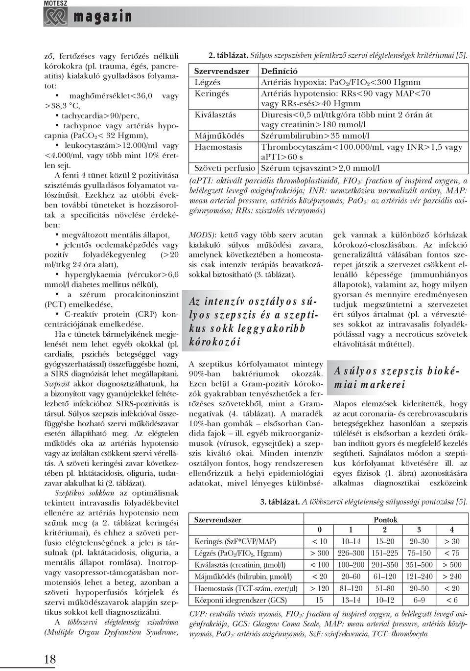 000/ml vagy <4.000/ml, vagy több mint 10% éretlen sejt. A fenti 4 tünet közül 2 pozitivitása szisztémás gyulladásos folyamatot valószínûsít.