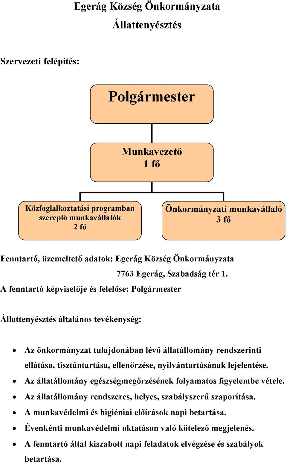 tisztántartása, ellenőrzése, nyilvántartásának lejelentése. Az állatállomány egészségmegőrzésének folyamatos figyelembe vétele.