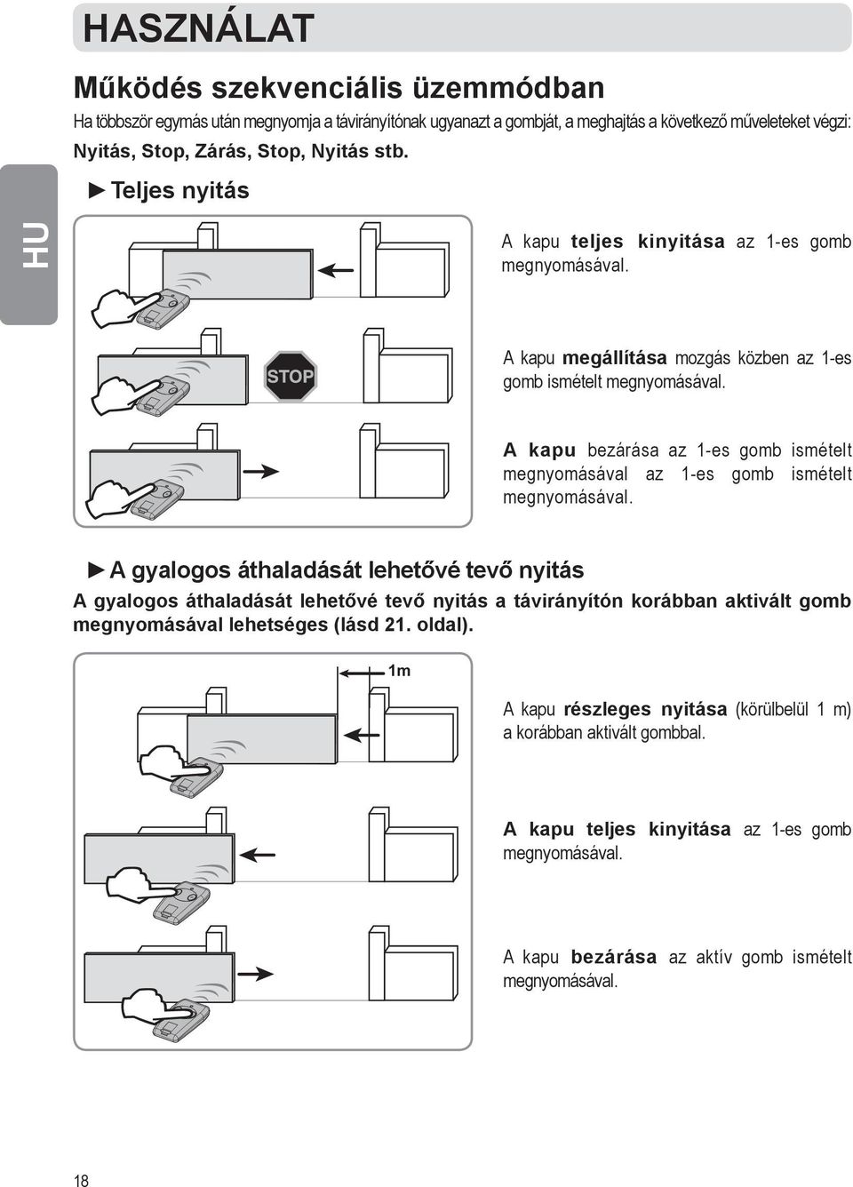 A kapu bezárása az 1-es gomb ismételt megnyomásával az 1-es gomb ismételt megnyomásával.