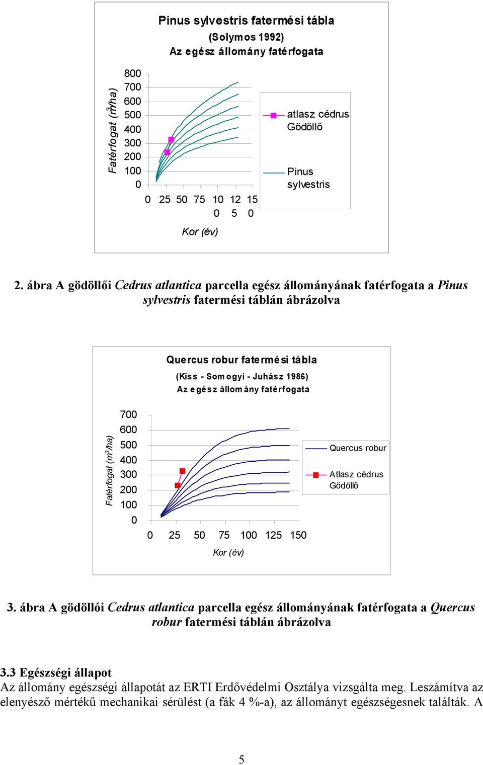 ány fatérfogata Fatérfogat (m 3 /ha) 7 6 5 4 3 2 1 25 5 75 1 125 15 Kor (év) Quercus robur Atlasz cédrus Gödöllő 3.