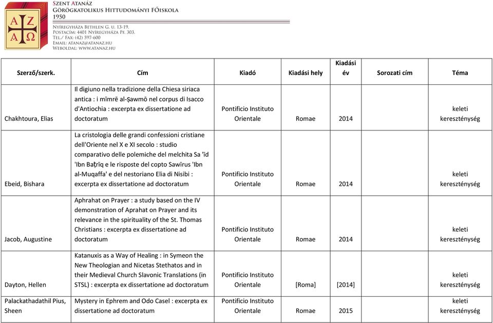 2014 La cristologia delle grandi confessioni cristiane dell'oriente nel X e XI secolo : studio comparativo delle polemiche del melchita Sa 'īd Ebeid, Bishara 'Ibn Baṭrīq e le risposte del copto