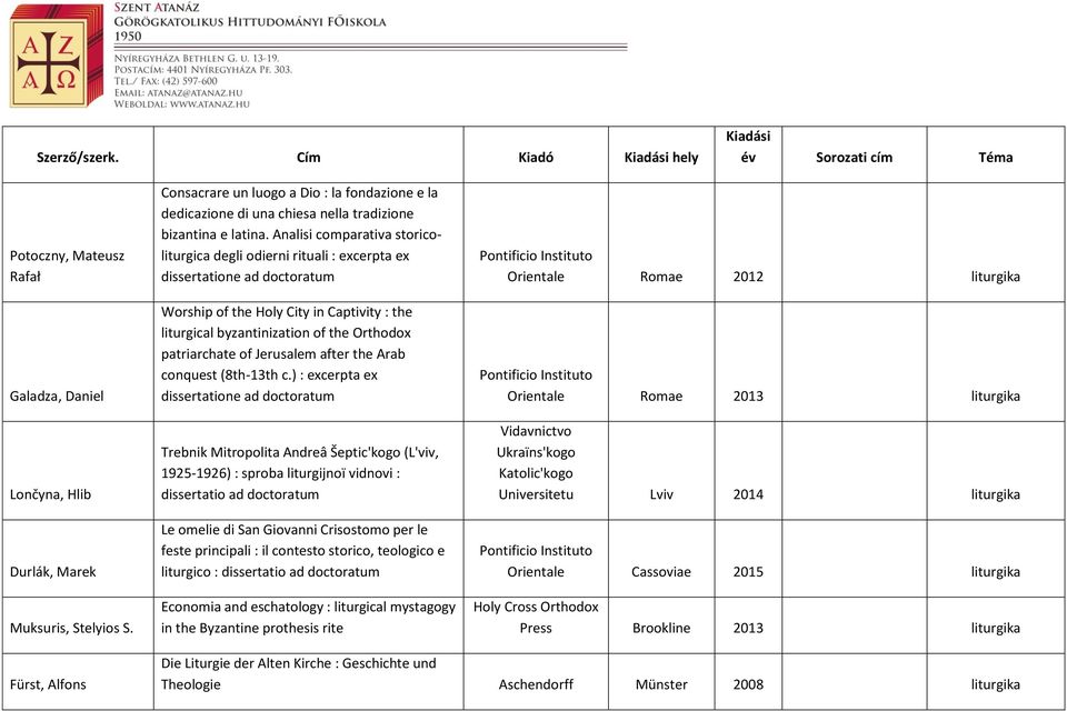 Analisi comparativa storicoliturgica degli odierni rituali : excerpta ex dissertatione ad doctoratum Worship of the Holy City in Captivity : the liturgical byzantinization of the Orthodox