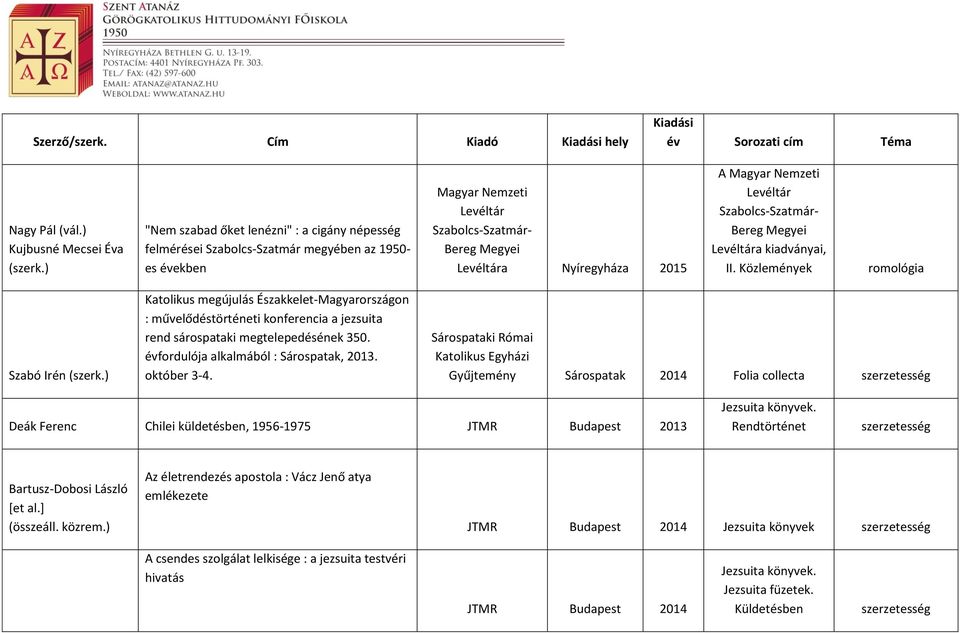 Nemzeti Levéltár Szabolcs-Szatmár- Bereg Megyei Levéltára kiadványai, II. Közlemények romológia Szabó Irén (szerk.