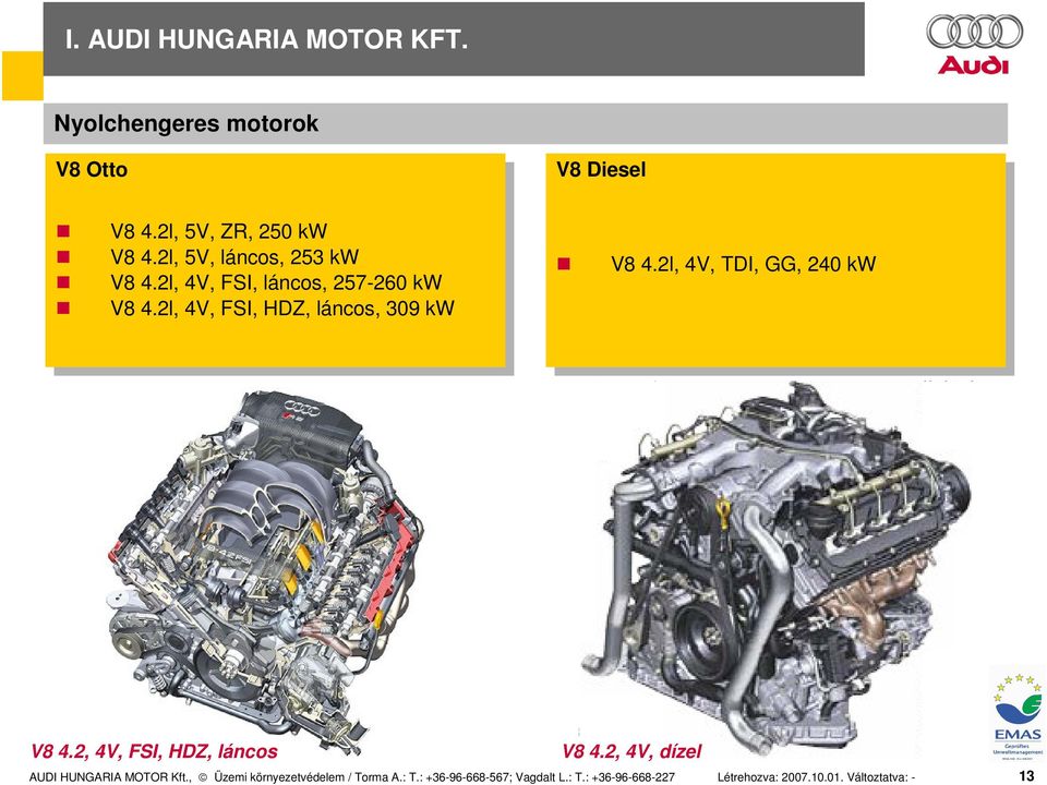 2l, 5V, 5V, ZR, ZR, 250 250 V8 V8 4.2l, 4.2l, 5V, 5V, láncos, láncos, 253 253 V8 V8 4.2l, 4.2l, FSI, FSI, láncos, láncos, 257-260 257-260 V8 V8 4.