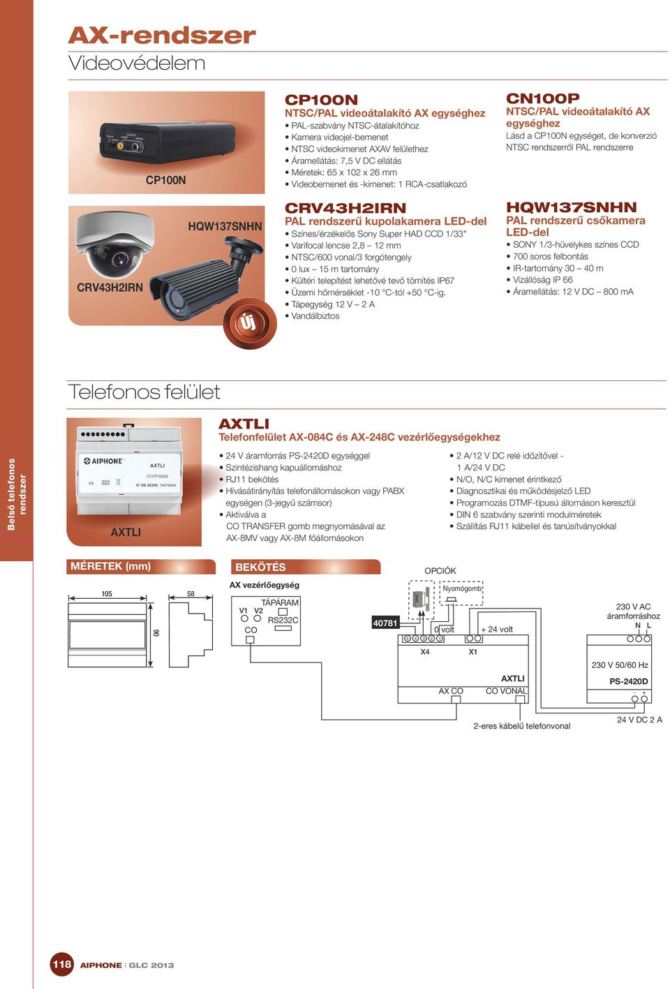 LED-del Színes/érzékelős Sony Super HAD CCD 1/33" Varifocal lencse 2,8 12 mm NTSC/600 vonal/3 forgótengely 0 lux 15 m tartomány Kültéri telepítést lehetővé tevő tömítés IP67 Üzemi hőmérséklet -10