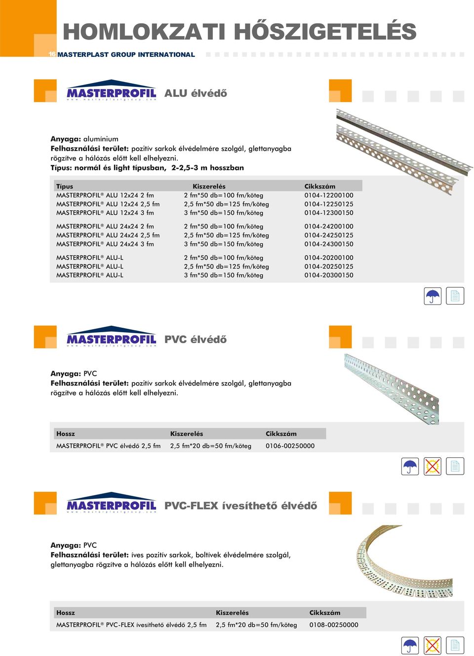 0104-12250125 MASTERPROFIL ALU 12x24 3 fm 3 fm*50 db=150 fm/köteg 0104-12300150 MASTERPROFIL ALU 24x24 2 fm 2 fm*50 db=100 fm/köteg 0104-24200100 MASTERPROFIL ALU 24x24 2,5 fm 2,5 fm*50 db=125