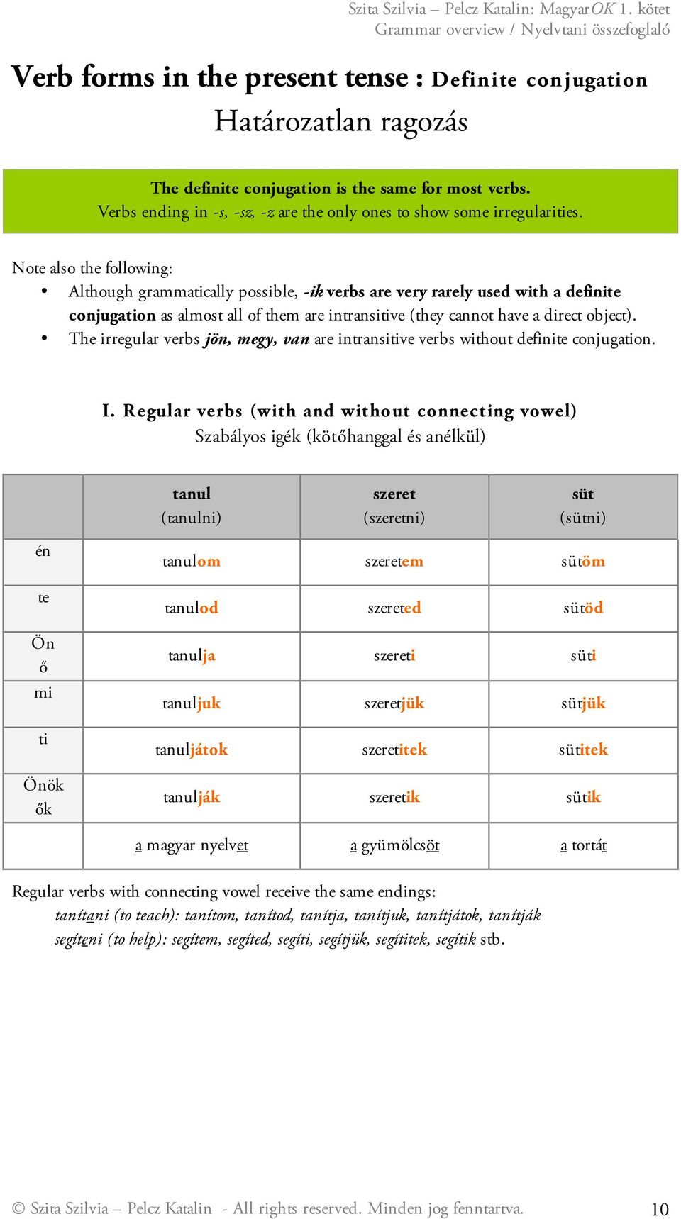 Note also the following: Although grammatically possible, -ik verbs are very rarely used with a definite conjugation as almost all of them are intransitive (they cannot have a direct object).