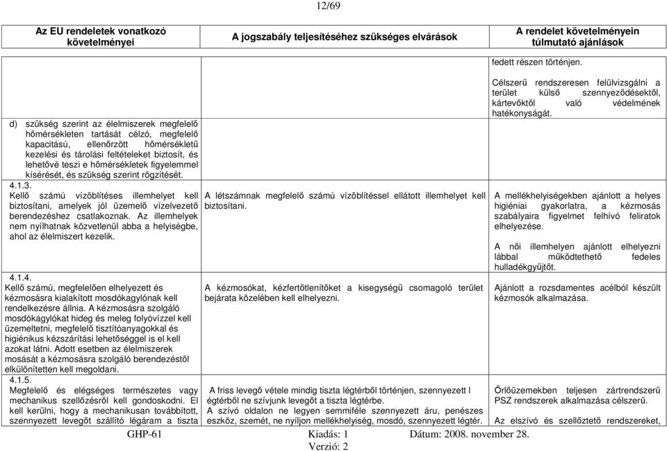 figyelemmel kísérését, és szükség szerint rögzítését. 4.1.3. Kellő számú vízöblítéses illemhelyet kell biztosítani, amelyek jól üzemelő vízelvezető berendezéshez csatlakoznak.