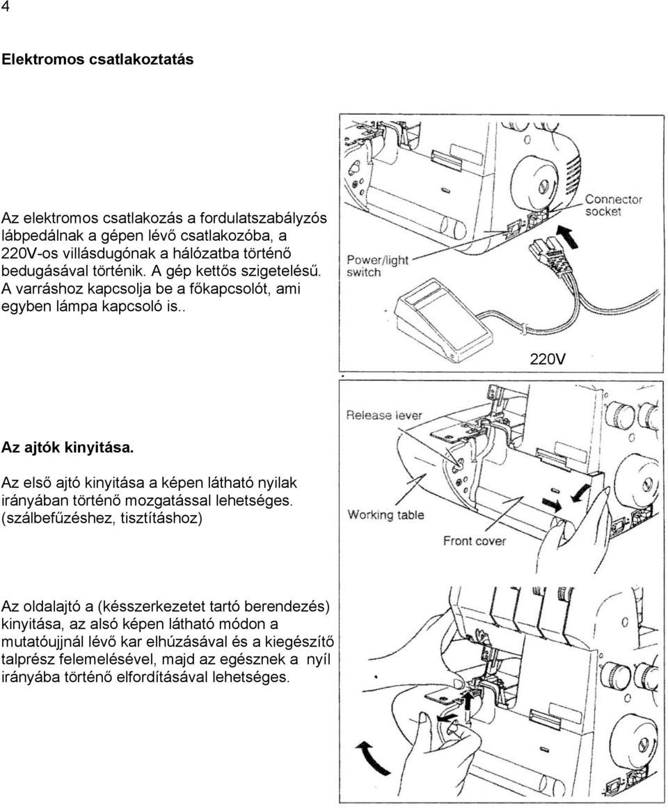 Az első ajtó kinyitása a képen látható nyilak irányában történő mozgatással lehetséges.