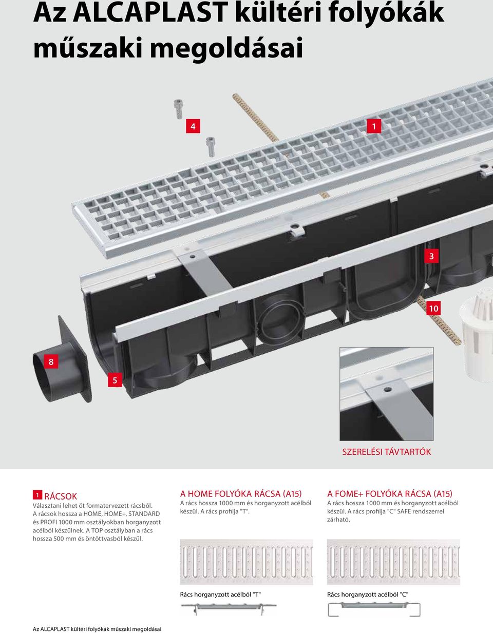 A TOP osztályban a rács hossza 500 mm és öntöttvasból készül. A HOME FOLYÓKA RÁCSA (A15) A rács hossza 1000 mm és horganyzott acélból készül.