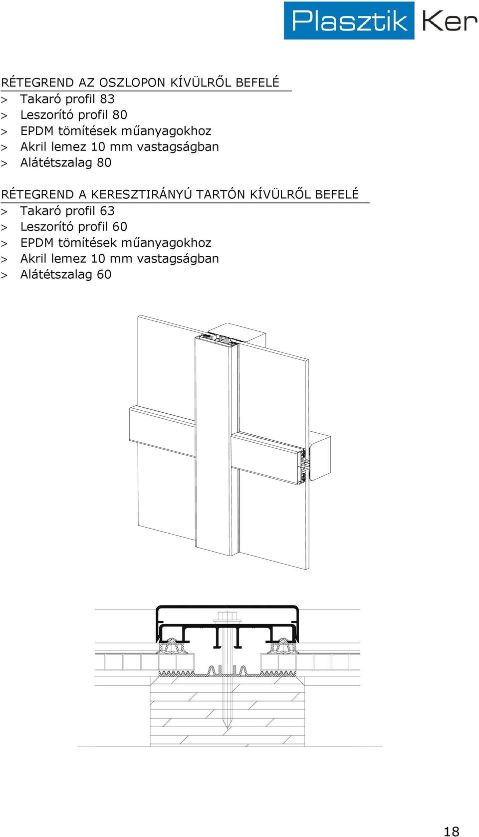 RÉTEGREND A KERESZTIRÁNYÚ TARTÓN KÍVÜLRİL BEFELÉ > Takaró profil 63 > Leszorító