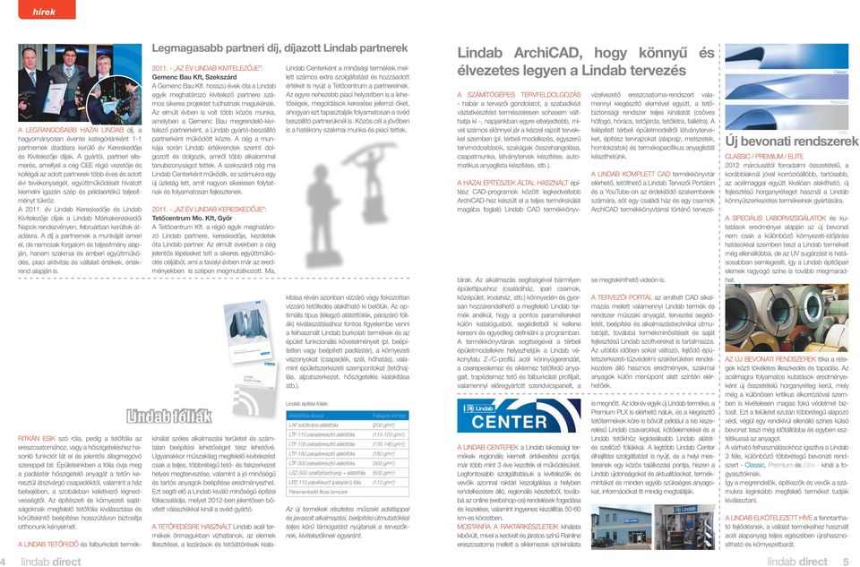 teljesítményt tükröz. A 2011. év Lindab Kereskedője és Lindab Kivitelezője díjak a Lindab Márkakereskedői Napok rendezvényen, februárban kerültek átadásra.