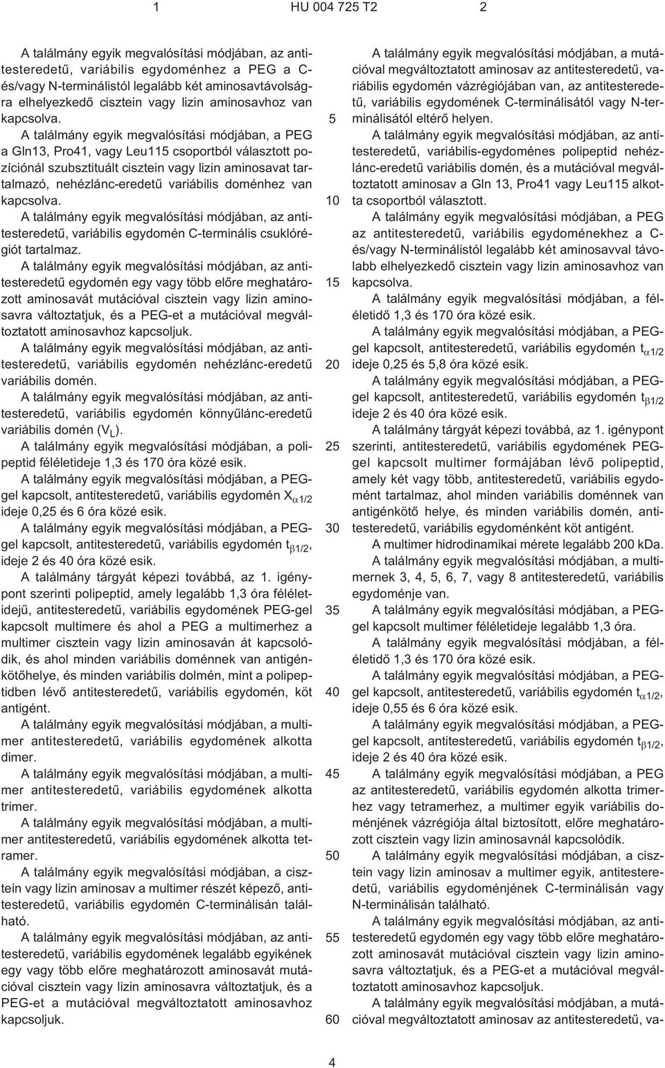 A találmány egyik megvalósítási módjában, a PEG a Gln13, Pro41, vagy Leu11 csoportból választott pozíciónál szubsztituált cisztein vagy lizin aminosavat tartalmazó, nehézlánc-eredetû variábilis