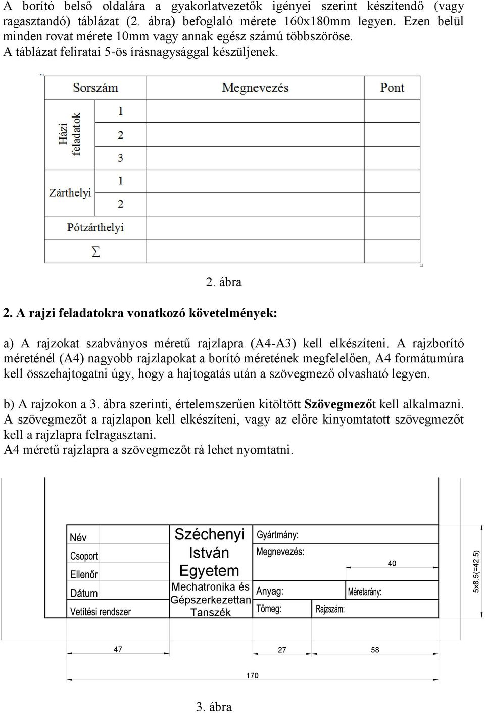 A rajzi feladatokra vonatkozó követelmények: a) A rajzokat szabványos méretű rajzlapra (A4-A3) kell elkészíteni.