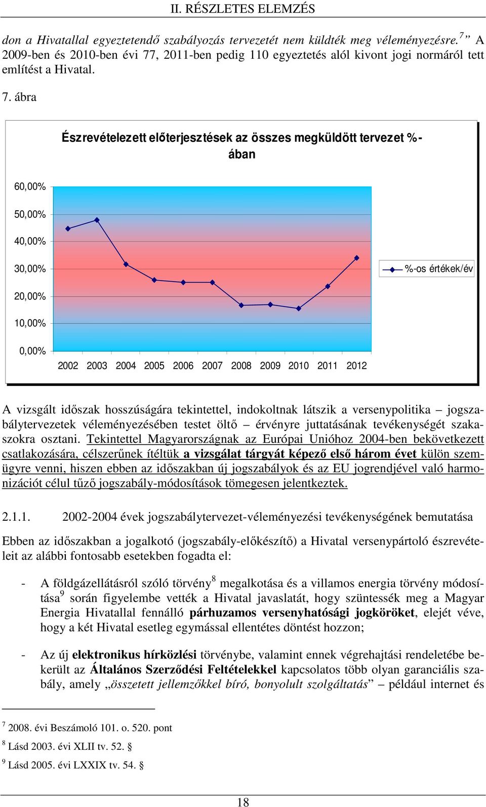 vizsgált idıszak hosszúságára tekintettel, indokoltnak látszik a versenypolitika jogszabálytervezetek véleményezésében testet öltı érvényre juttatásának tevékenységét szakaszokra osztani.