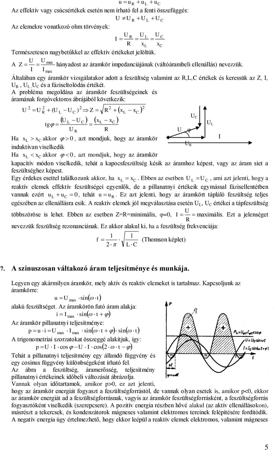 A szinuszosan váltakozó feszültség és áram - PDF Ingyenes letöltés