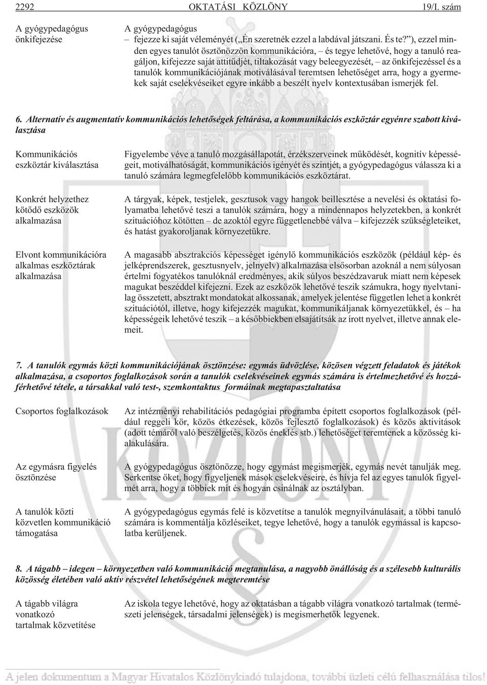 kommunikációjának motiválásával teremtsen lehetõséget arra, hogy a gyermekek saját cselekvéseiket egyre inkább a beszélt nyelv kontextusában ismerjék fel. 6.