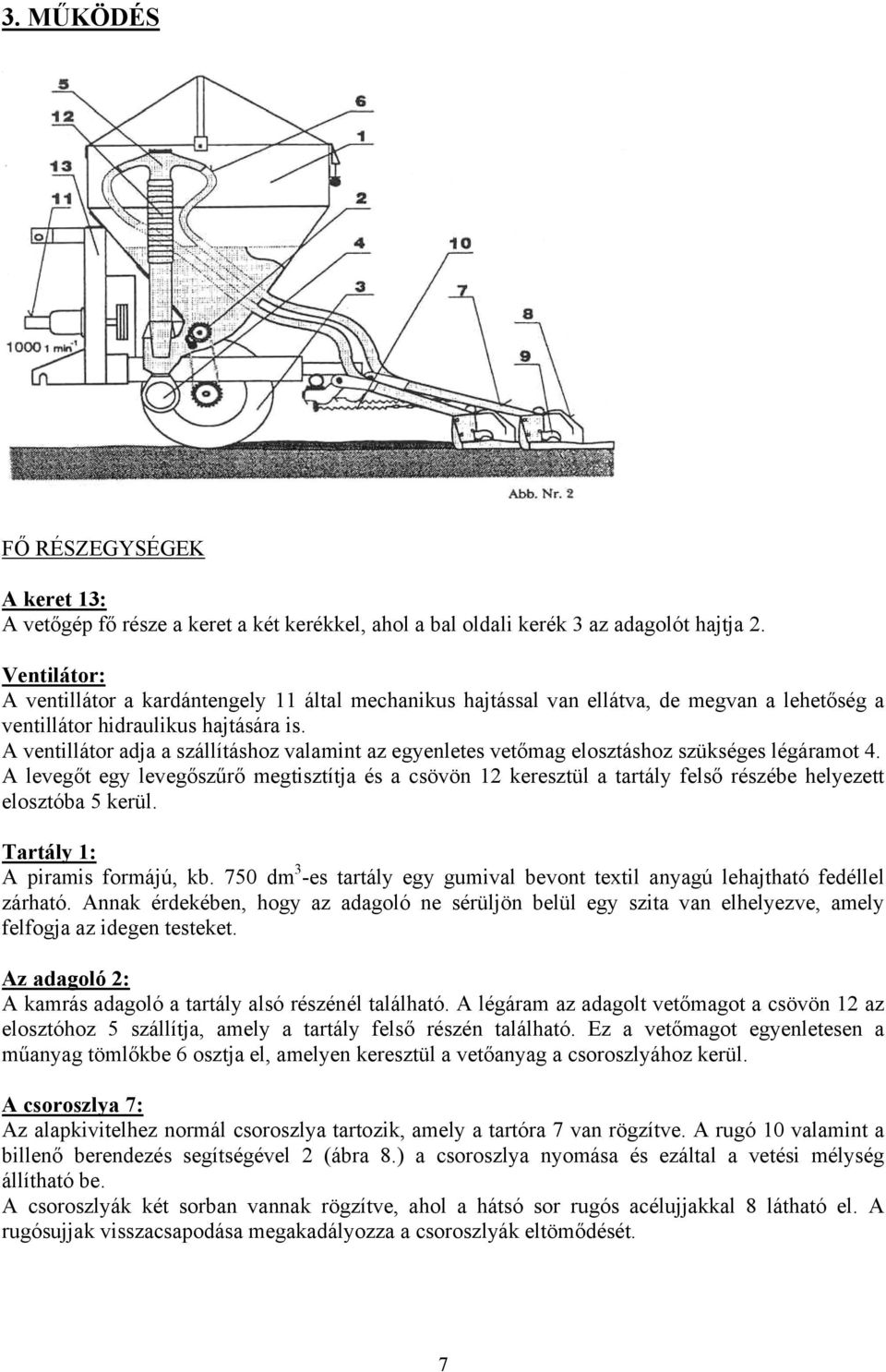 A ventillátor adja a szállításhoz valamint az egyenletes vetőmag elosztáshoz szükséges légáramot 4.