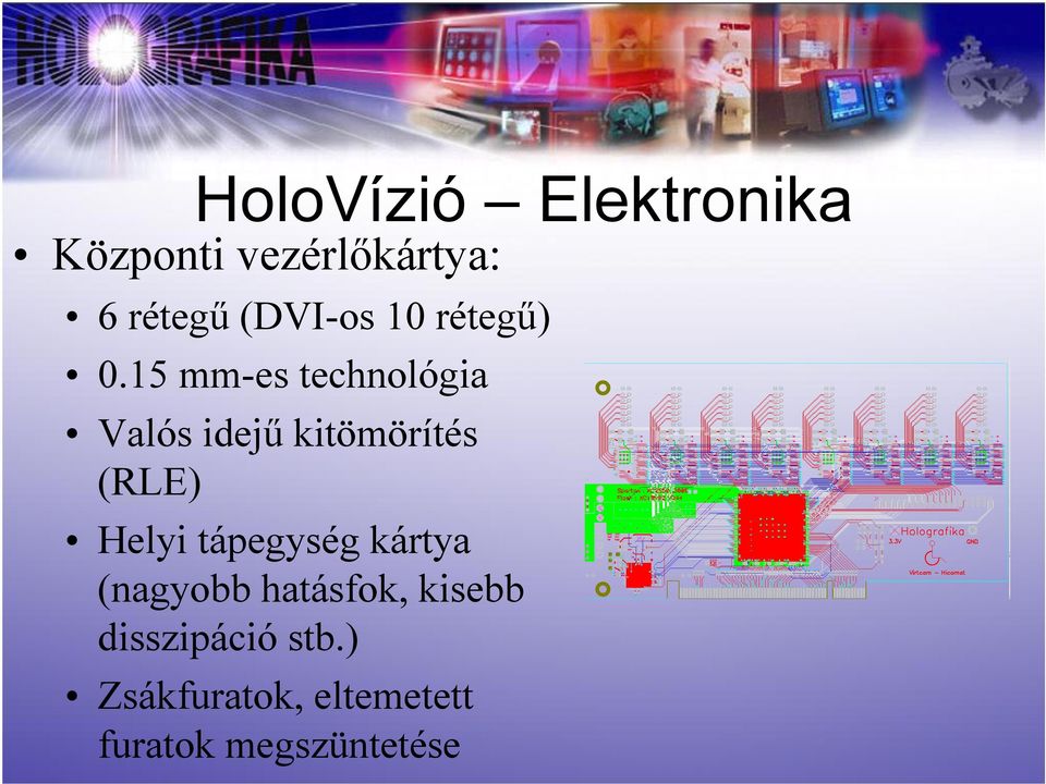 15 mm-es technológia Valós idejű kitömörítés (RLE) Helyi