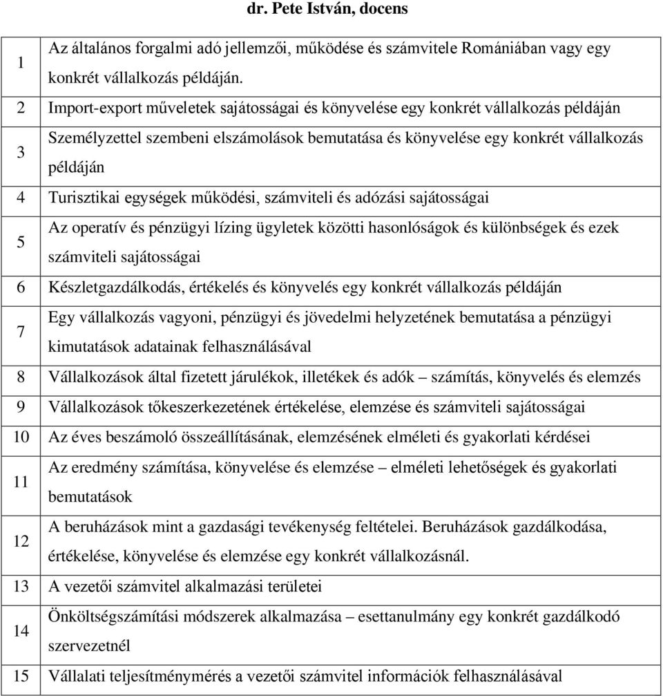 egységek működési, számviteli és adózási sajátosságai Az operatív és pénzügyi lízing ügyletek közötti hasonlóságok és különbségek és ezek 5 számviteli sajátosságai 6 Készletgazdálkodás, értékelés és