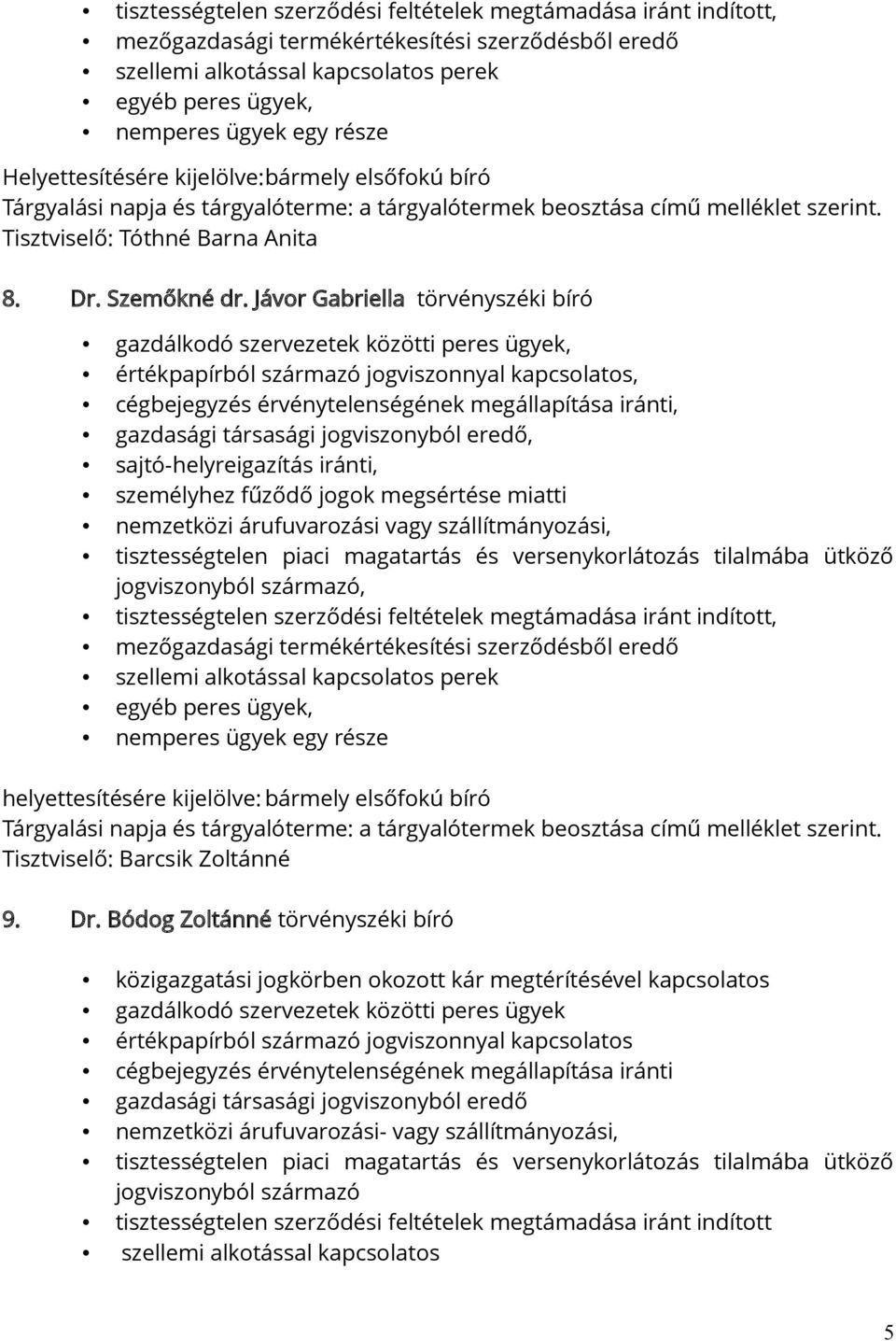 Jávor Gabriella törvényszéki bíró gazdálkodó szervezetek közötti peres ügyek, értékpapírból származó jogviszonnyal kapcsolatos, cégbejegyzés érvénytelenségének megállapítása iránti, gazdasági