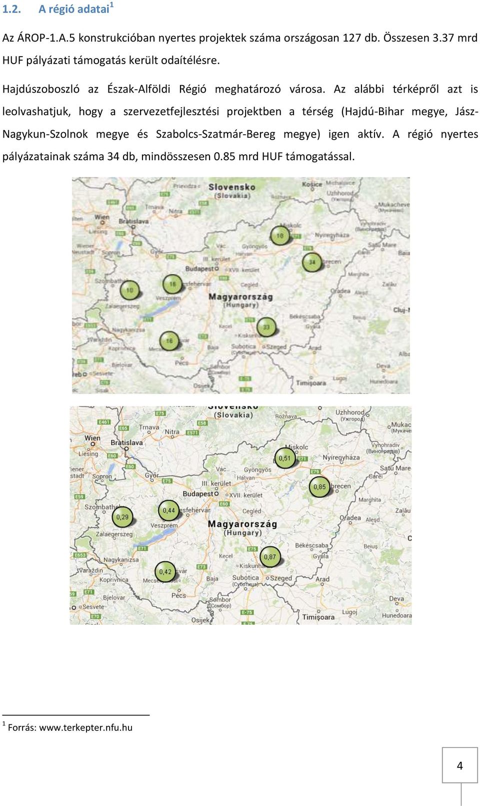 Az alábbi térképről azt is leolvashatjuk, hogy a szervezetfejlesztési projektben a térség (Hajdú-Bihar megye, Jász-